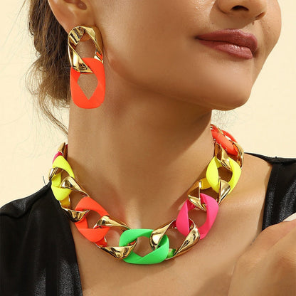 3pcs/set Resin Eight-character Twist Link Chain Fashionable Lady’s Necklace Earrings And Jewelry Set - Muti Color