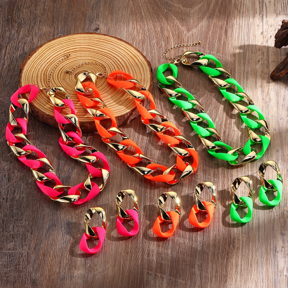3pcs/set Resin Eight-character Twist Link Chain Fashionable Lady’s Necklace Earrings And Jewelry Set