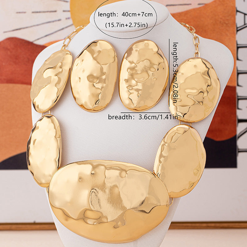 Chunky Choker Necklace & Matching Stud Earrings - T695 geometry set