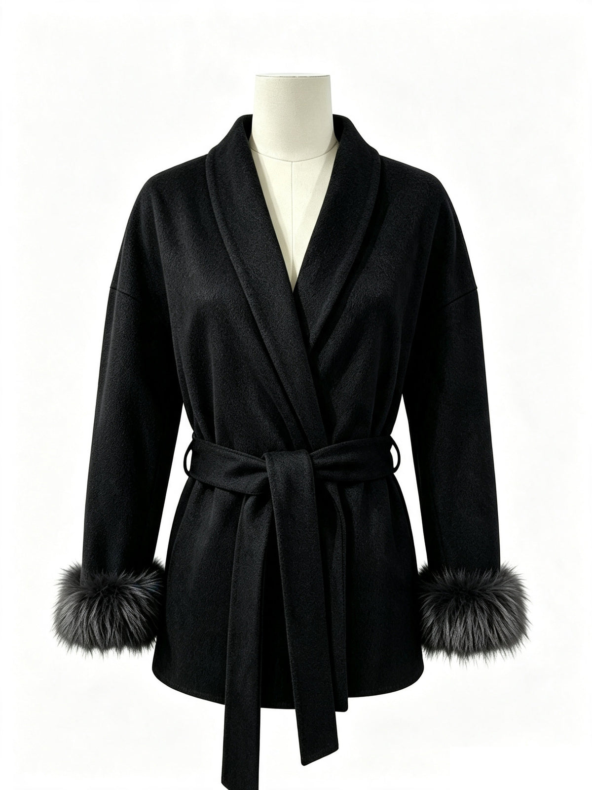 Cozy Belted Wrap Coat with Plush Fur Cuffs