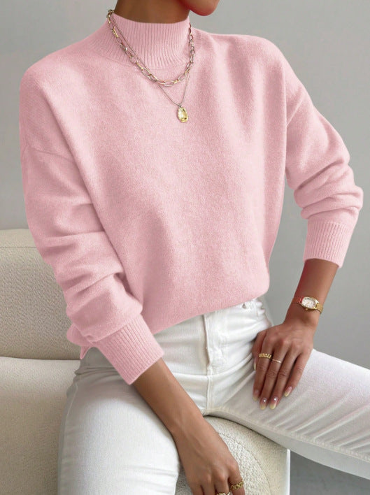 Women's Solid Mock Neck Long Sleeve Knit Sweater