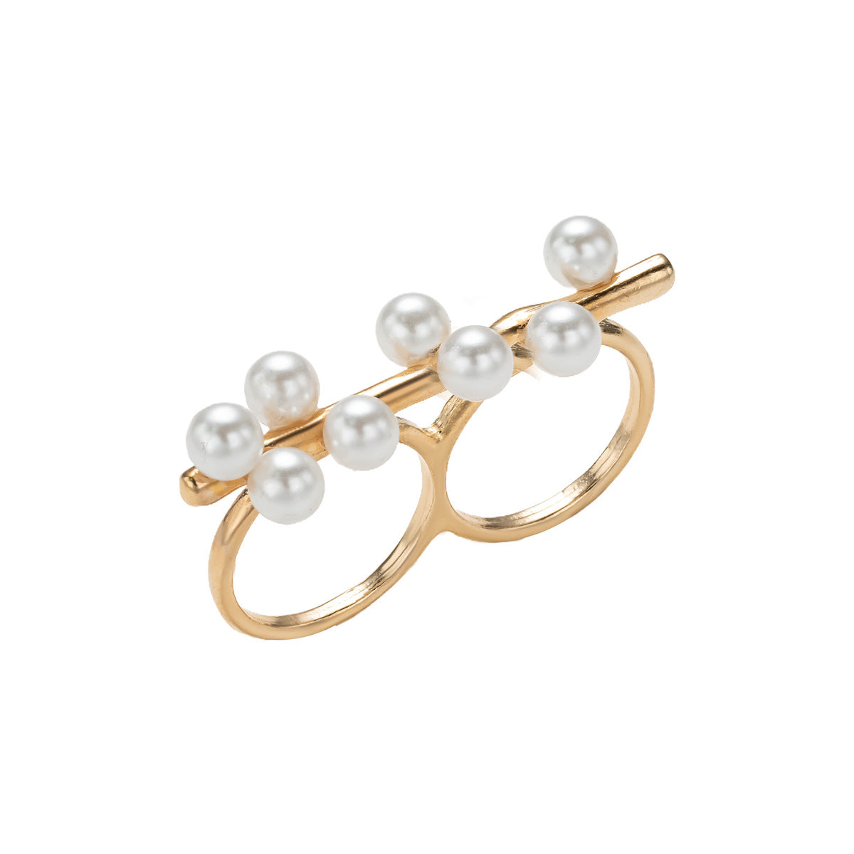 Minimalist Faux Pearl Stackable Ring Set 14K Gold Plated Open Statement Rings for Women