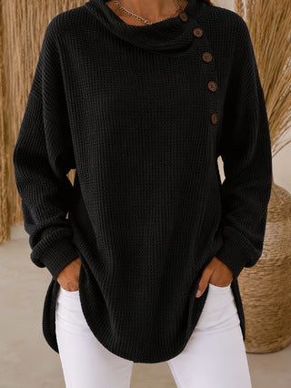 Waffle Knit Cowl Neck Top – Soft Textured Long Sleeve Tunic