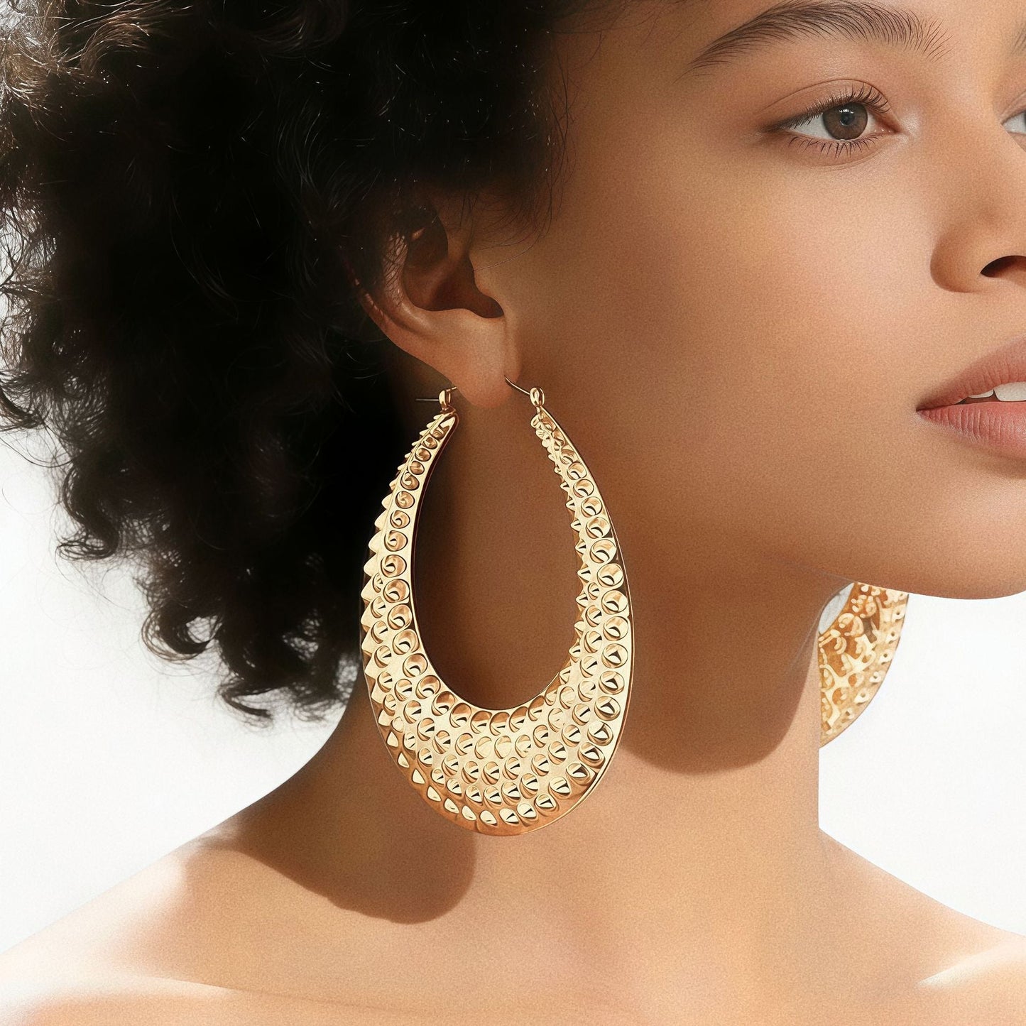 Large Hammered Teardrop Hoop Earrings Bold Textured 14K Gold Plated Statement Hoops