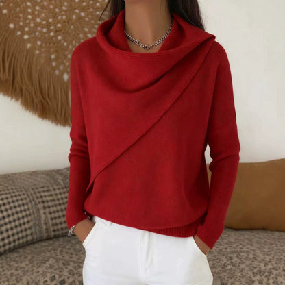 Draped Cowl Neck Long Sleeve Knit Sweater Top