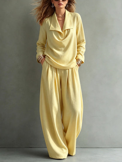 Draped Lapel Casual Matching Two Piece Set