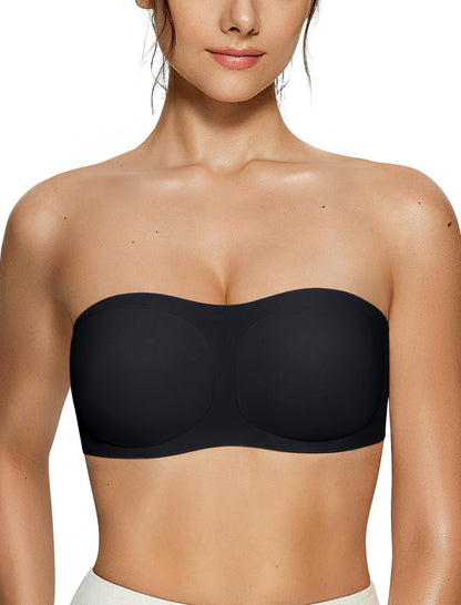 Strapless Wireless Bandeau Bra Non-Slip Jelly Support Seamless Tube Top Bra Invisible Under Dress Everyday Bralette for