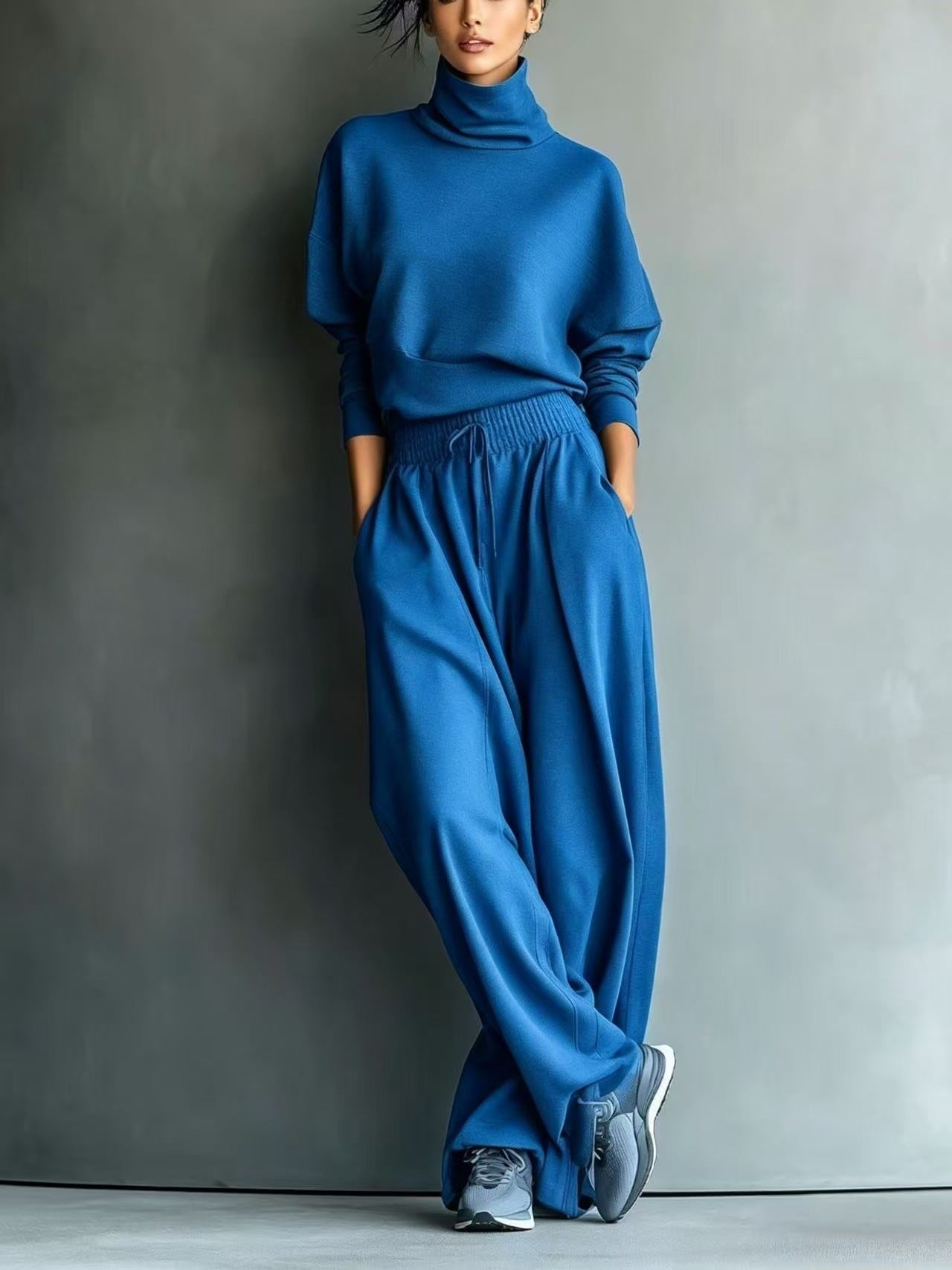 Turtleneck Oversized Knit Top & High Waist Wide Leg Pants Loungewear Set