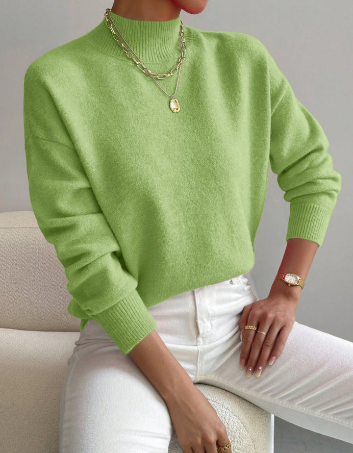 Women's Solid Mock Neck Long Sleeve Knit Sweater