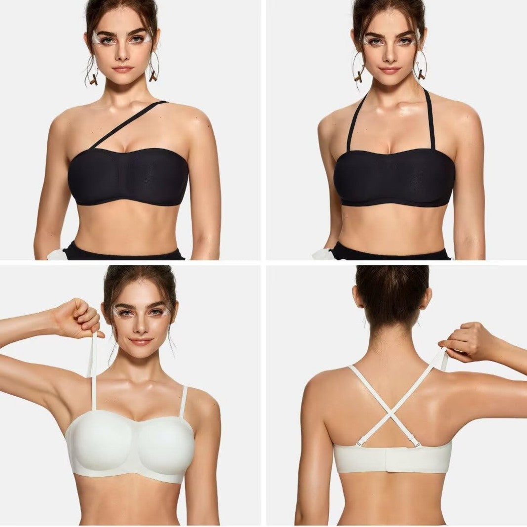 Strapless Wireless Bandeau Bra Non-Slip Jelly Support Seamless Tube Top Bra Invisible Under Dress Everyday Bralette for