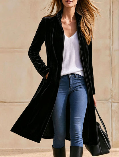 Velvet Zip-Up Longline Coat