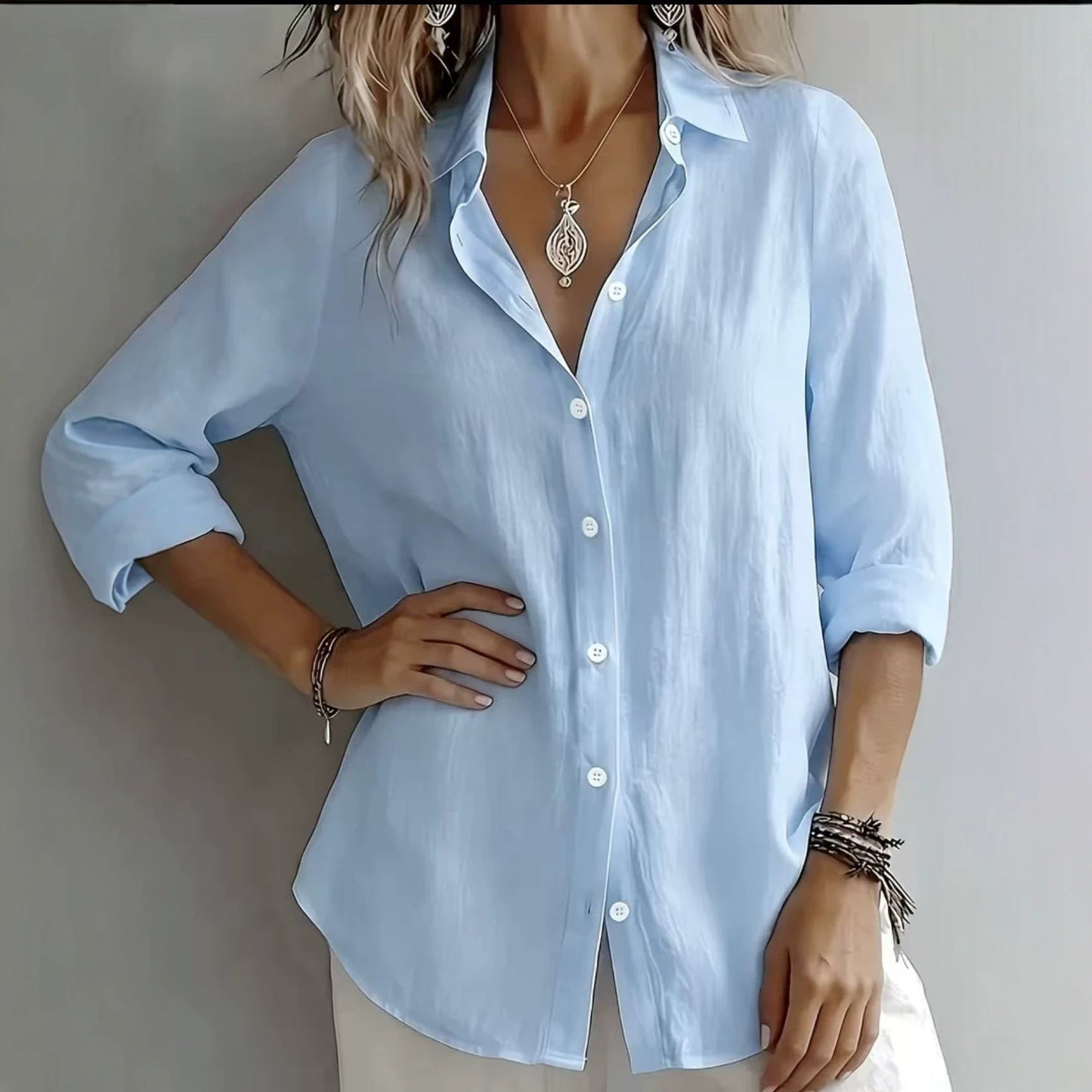 Linen Blend Button Front Casual Shirt