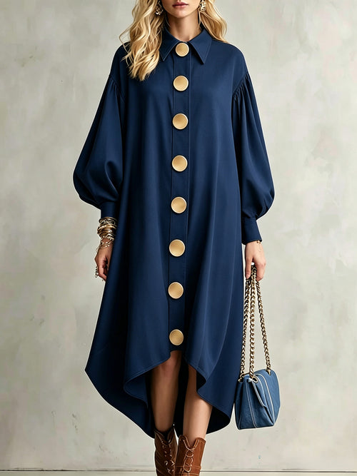 Balloon Sleeve Shirt Dress with Asymmetrical Hem