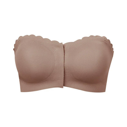 Hugmecurve® Womens Strapless Bra Non-Slip Padded Bandeau Bras Front Closure Bras for Women Wavy Trim Seamless Tube Top Bralette