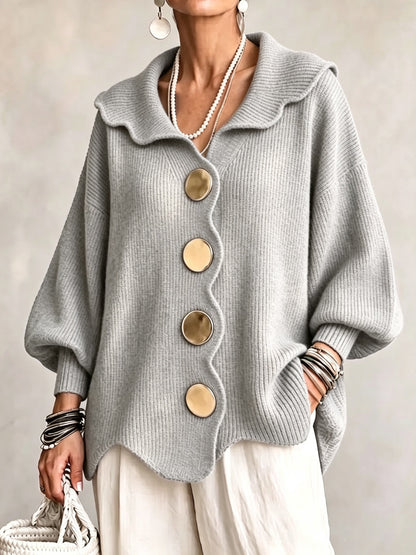 Oversized Scallop-Collar Button Knit Cardigan