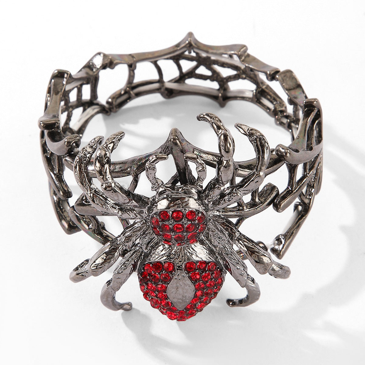 Multicolor Crystal Spider Web Cuff Bracelet - Black