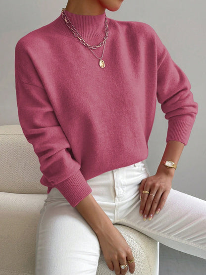 Women's Solid Mock Neck Long Sleeve Knit Sweater