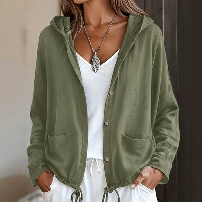 Lightweight Hooded Button Jacket – Soft Casual Layering Piece