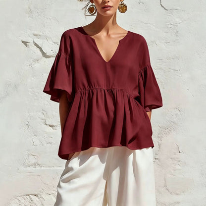 V-Neck Ruffle Sleeve Peplum Blouse