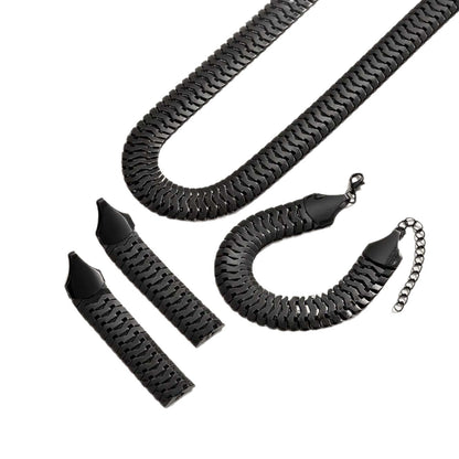 Wide Snake Scale Herringbone Jewelry 3-Piece Set Necklace Bracelet Drop Earrings