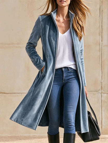 Velvet Zip-Up Longline Coat
