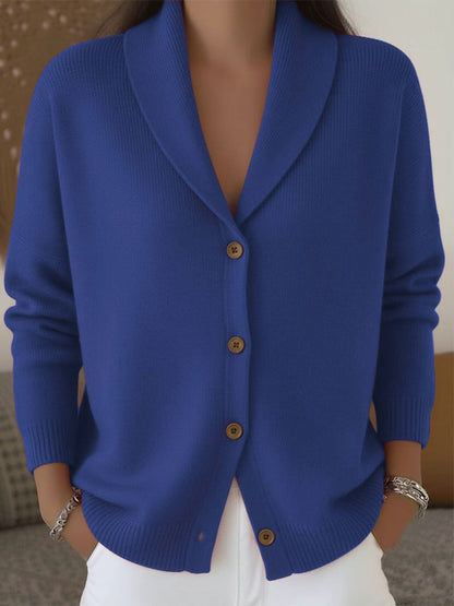 Shawl Lapel Button Down Knit Cardigan