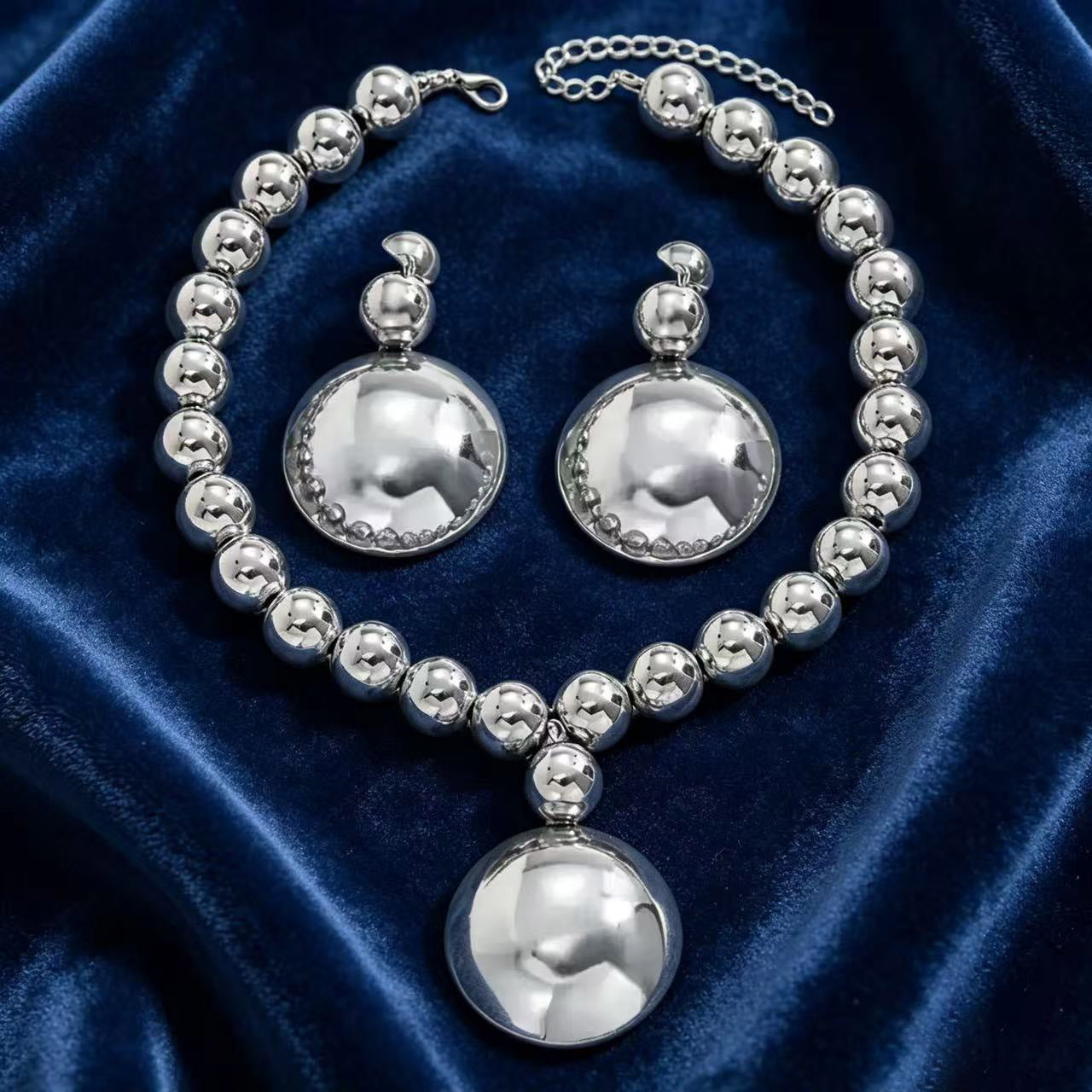 Chunky Round Ball Jewelry 2-Piece Set | Statement Beaded Choker & Triple Ball Drop Earrings