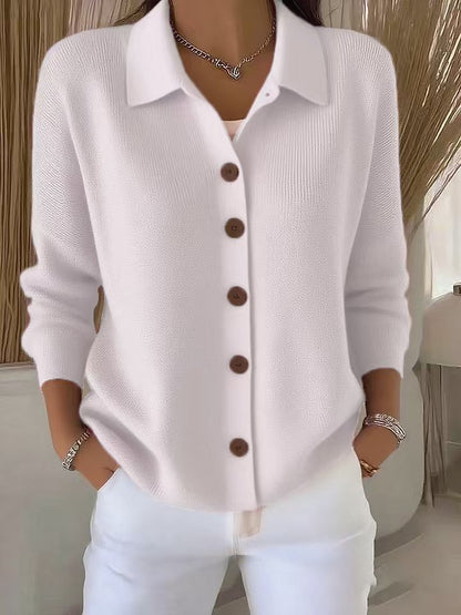 Collar Wooden Button Knit Cardigan