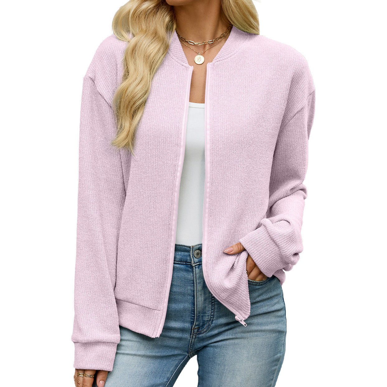 Zip Knit Casual Sweatshirt Outerwear