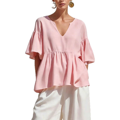 V-Neck Ruffle Sleeve Peplum Blouse