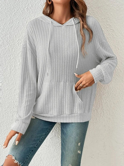 Ribbed Knit Casual Hoodie Top
