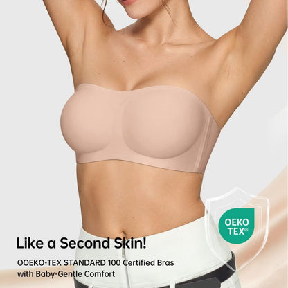 Strapless Wireless Bandeau Bra Non-Slip Jelly Support Seamless Tube Top Bra Invisible Under Dress Everyday Bralette for