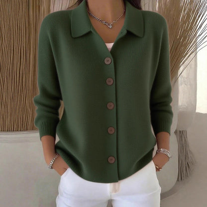 Collar Wooden Button Knit Cardigan