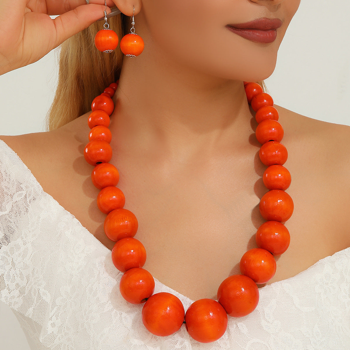 Effortlessly Everglades Teal Wood Bead Necklace - Orange red