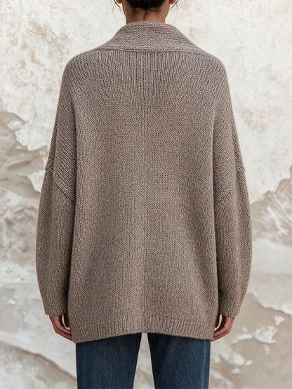 Oatmeal Chunky Knit Asymmetric Button Wrap Cardigan