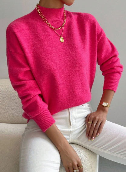 Women's Solid Mock Neck Long Sleeve Knit Sweater