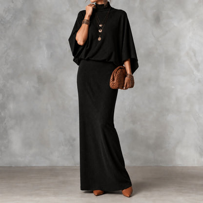 Elegant Solid Color Batwing Top Ang Skirt Two-piece Set
