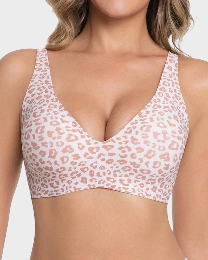 Hugmecurve Wireless Leopard V-Neck Contour Bra