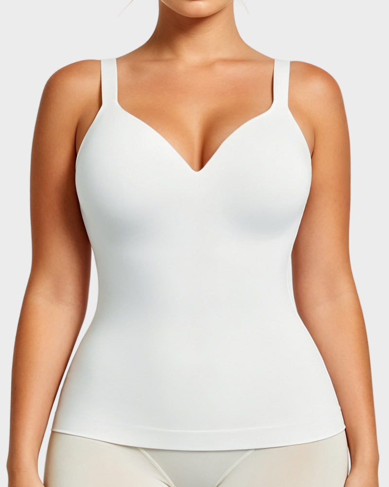 V-Neck Built-In Bra Shaping Cami - White / S
