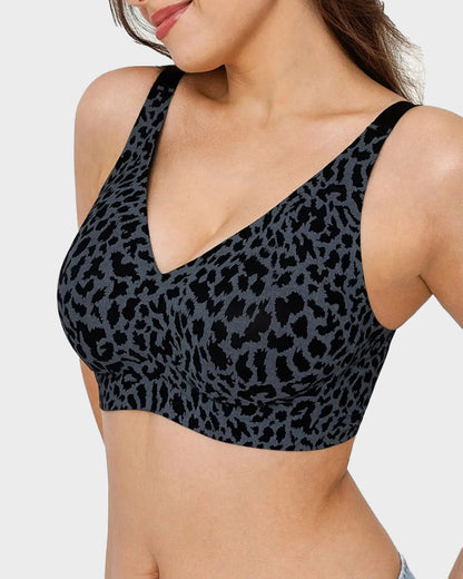 Hugmecurve Wireless Leopard V-Neck Contour Bra