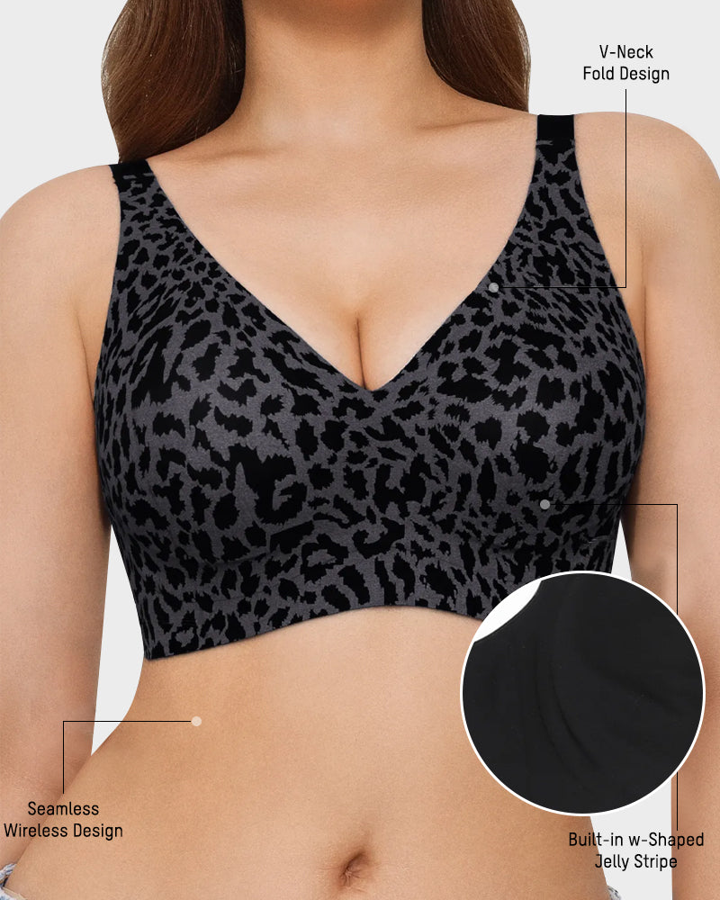 Hugmecurve Wireless Leopard V-Neck Contour Bra