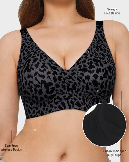 Hugmecurve Wireless Leopard V-Neck Contour Bra