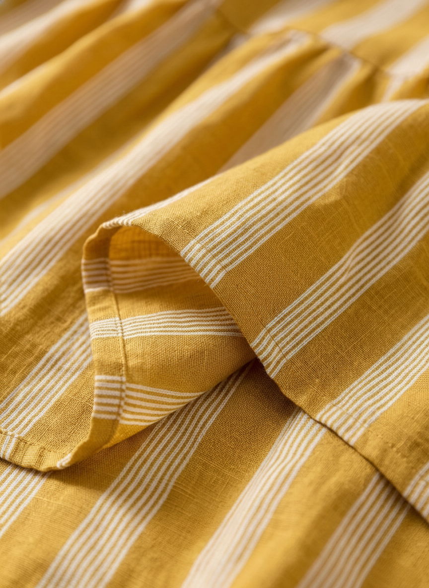 Women's Casual Retro Stand Collar, Vertical Stripes, Linen Blend, Half-Sleeves Loose-Fit Shirt ZMZ2818E2ZYY