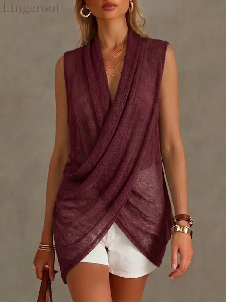 A Loose Comfortable And Lightweight Sleeveless Knit Top. - Wine / S