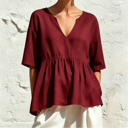 V-Neck Ruffle Sleeve Peplum Blouse