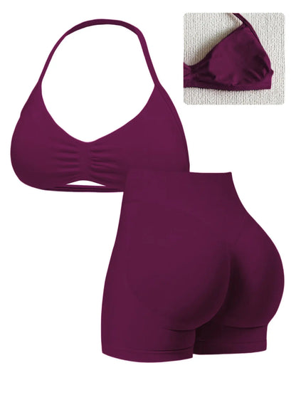 New Women's Sporty Yoga Set, High-Waist Tight-Fitting Shorts and Tank Top