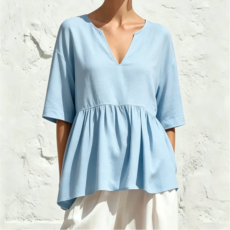 V-Neck Ruffle Sleeve Peplum Blouse