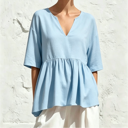V-Neck Ruffle Sleeve Peplum Blouse