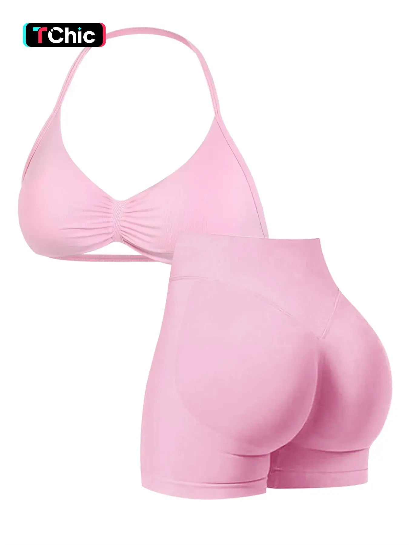 New Women's Sporty Yoga Set, High-Waist Tight-Fitting Shorts and Tank Top