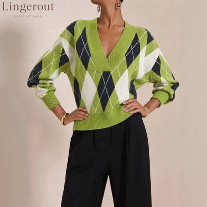 Argyle V-Neck Knit Sweater